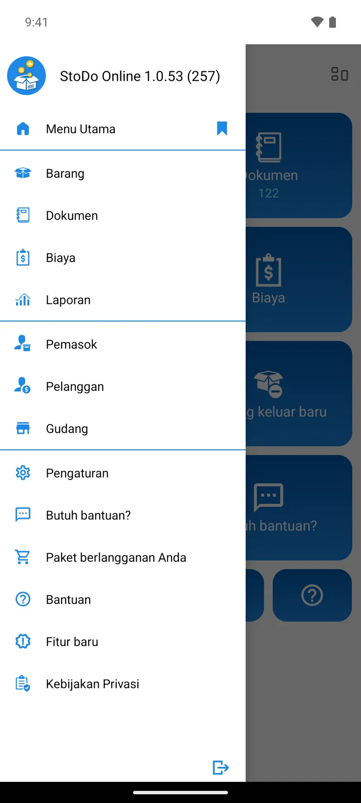 Menu samping, berisi semua layar aplikasi