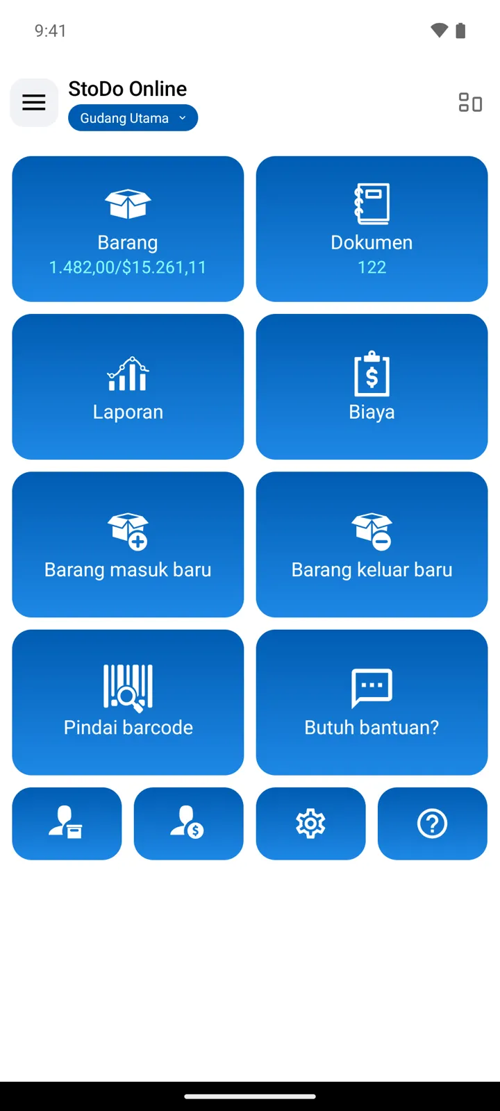 Layar utama StoDo dengan kisi kartu bawaan